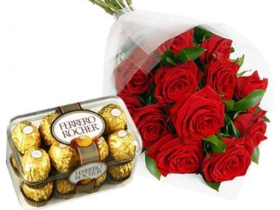 Red Rose And Ferrero Rocher Chocolate Box