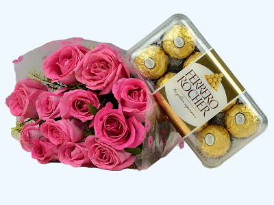 Pink Rose With Ferrero Rocher Box
